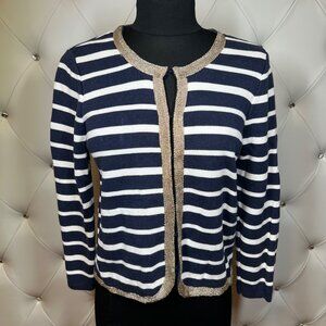 Charter Club Striped Navy And White Sweater With Gold Trim, Size P/M